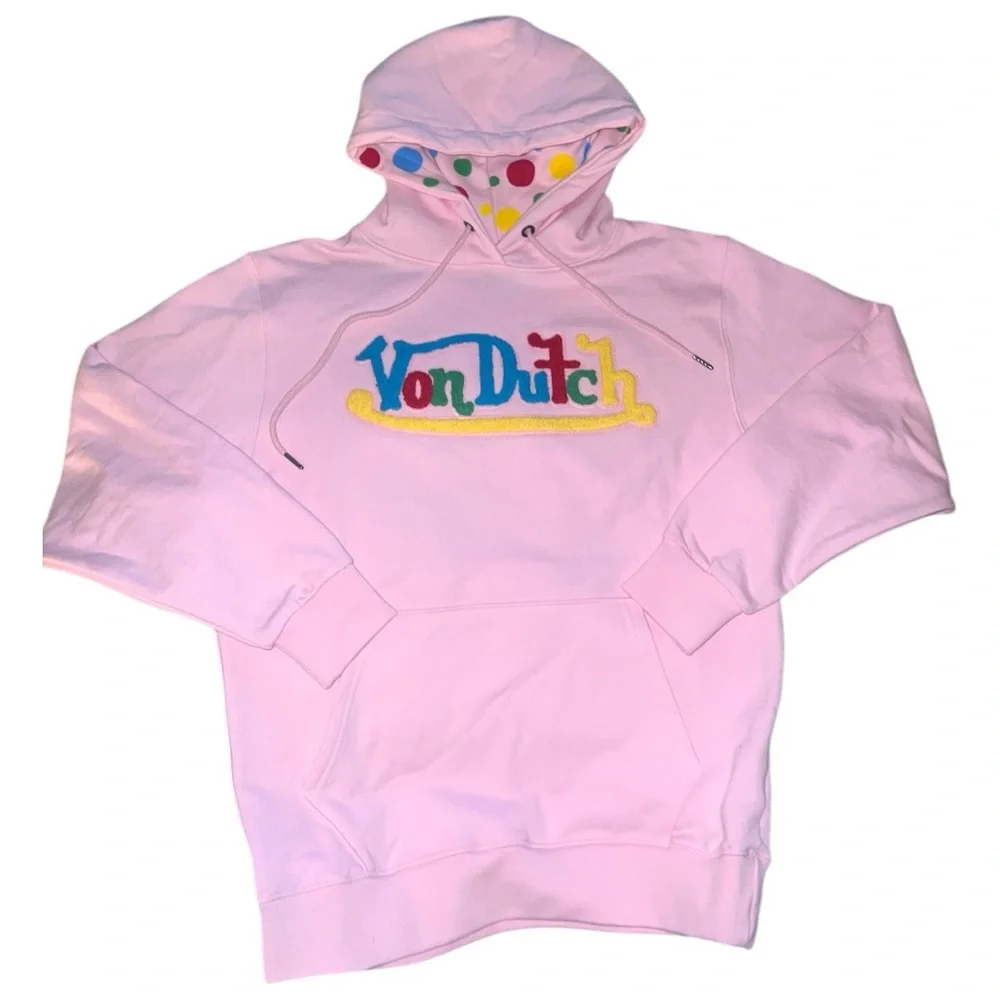 Von Dutch Unisex Pink Polka Dot Felt Embroidery Hoodie/Sweatshirt | NEW/NWOT!!🩷 - Picture 2 of 9